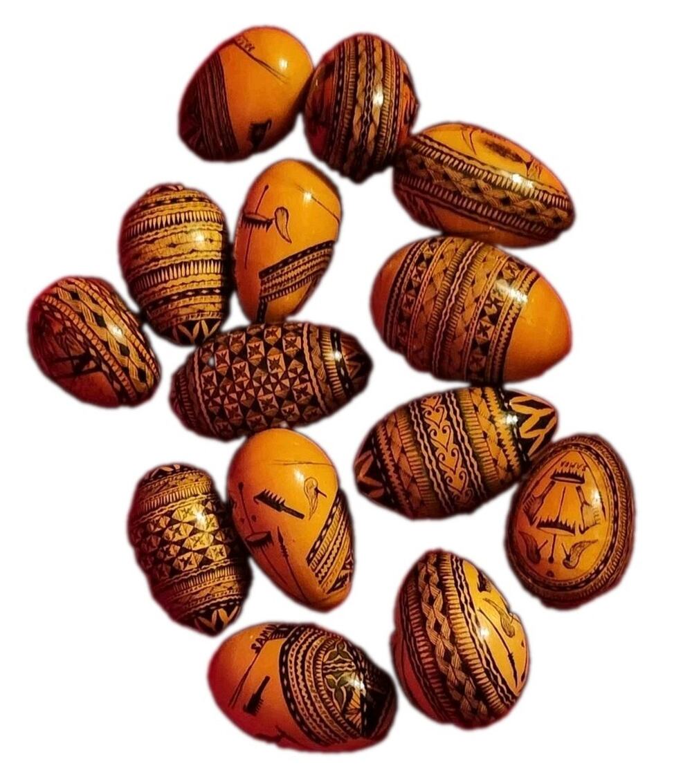 Set 14: Vintage Ukranian Wooden Pysanky Hand Decorated Easter Eggs